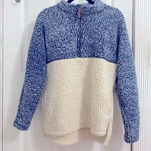 Time and Tru Sherpa Half Zip Pullover (Blue+Cream)